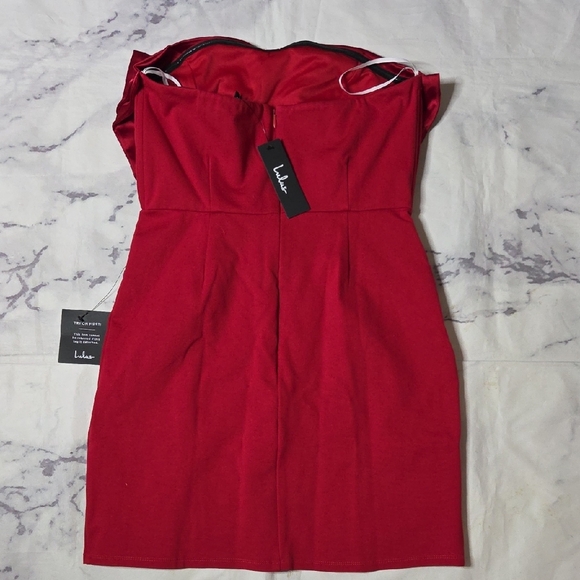 Lulu's Bring The Poise Red Strapless Bow Mini Dress - Picture 7 of 7